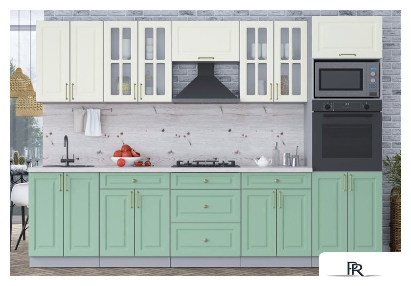 Готовая кухня Интерлиния Мила Шато 3.0В (белый/мята/бискайская сосна) - Изображение №3 — Интернет-магазин ПроЗаказ