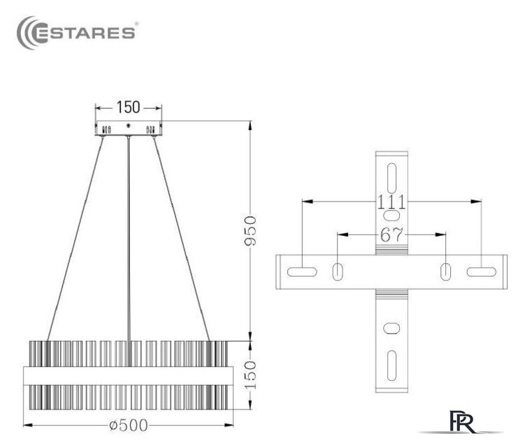 Подвесная люстра Estares Sofia 100W R-APP-500x1000-Gold/Clear-220-IP20_Ч - Изображение №7 — Интернет-магазин ПроЗаказ