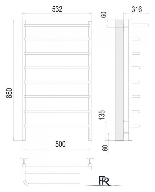 Полотенцесушитель TERMINUS Полка П8 500x850 (хром) - Изображение №7 — Интернет-магазин ПроЗаказ