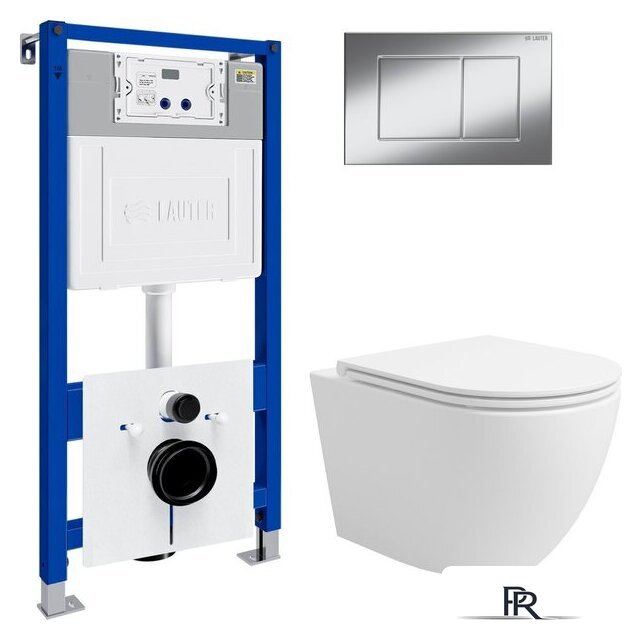 Унитаз подвесной Lauter Vortex 2110830 с кнопкой 219701J (прямоугольная, хром) - Изображение №1 — Интернет-магазин ПроЗаказ