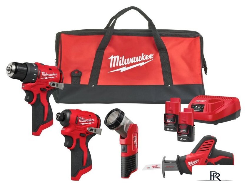  Milwaukee M12 BLPP4A-202B 4933499693 (шуруповерт, винтоверт, фонарь, сабельная, 2 АКБ, сумка) - Изображение №1 — Интернет-магазин ПроЗаказ