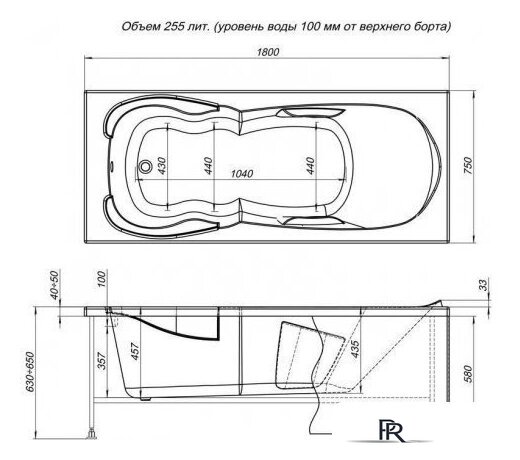 Ванна Aquanet Viola 180x75 (с каркасом) - Изображение №3 — Интернет-магазин ПроЗаказ