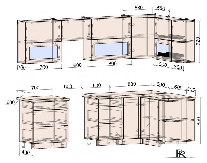 Готовая кухня Интерлиния Мила Матте 1.5x2.7 Б правая (индиго/индиго глянец/кастилло темный) - Изображение №4 — Интернет-магазин ПроЗаказ