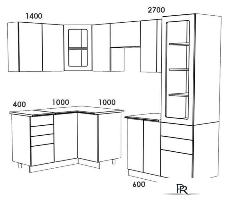 Готовая кухня Артём-Мебель София СН-114 со стеклом МДФ 1.4x2.7 (морская волна/дуб полярный) - Изображение №2 — Интернет-магазин ПроЗаказ