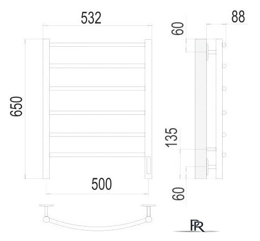 Полотенцесушитель TERMINUS Классик П6 500x650 бп электро (хром) - Изображение №3 — Интернет-магазин ПроЗаказ