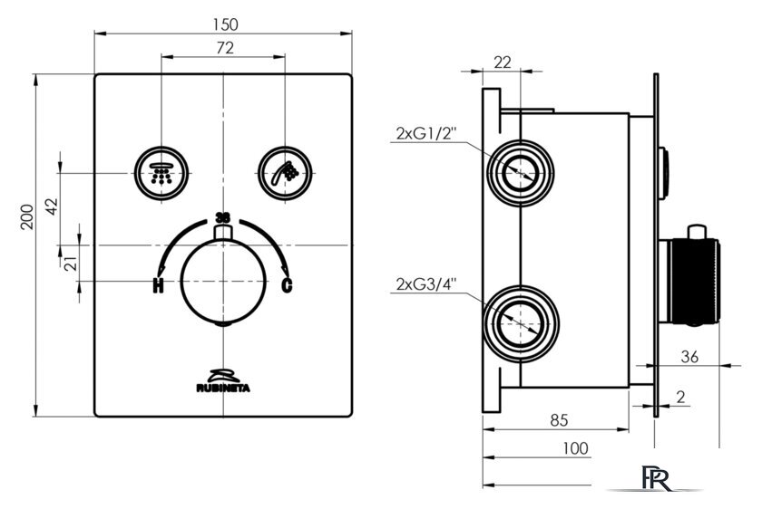 Смеситель Rubineta Thermo-2F - Изображение №2 — Интернет-магазин ПроЗаказ