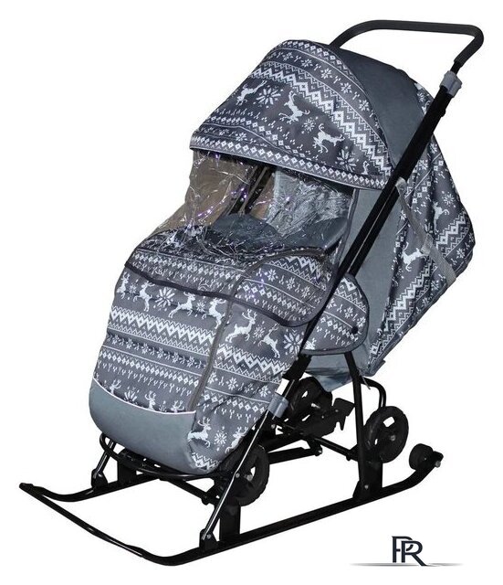 Санки-коляска Galaxy Снежинка Универсал 1 (финская ночь/олени на сером) - Изображение №1 — Интернет-магазин ПроЗаказ
