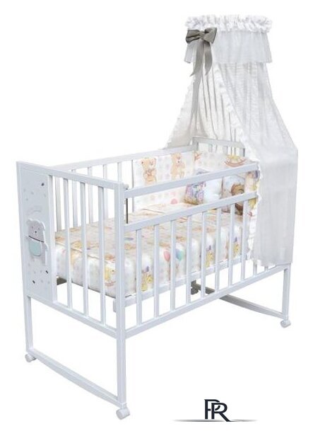 Классическая детская кроватка VDK Mini Loft 3D колесо-качалка Oh My Bear (белый) - Изображение №1 — Интернет-магазин ПроЗаказ