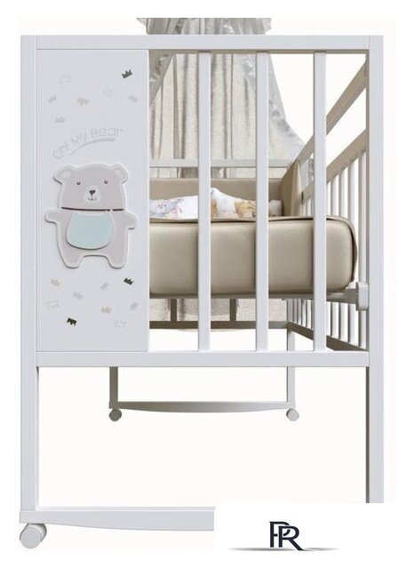 Классическая детская кроватка VDK Mini Loft 3D колесо-качалка Oh My Bear (белый) - Изображение №2 — Интернет-магазин ПроЗаказ