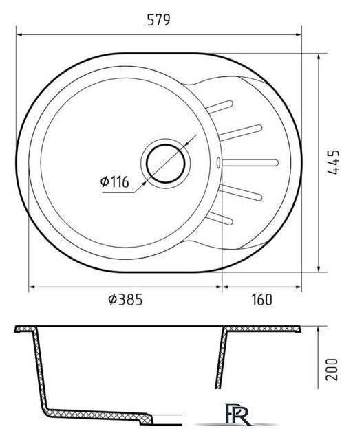 Кухонная мойка GranFest Rondo 580L (иней) - Изображение №2 — Интернет-магазин ПроЗаказ