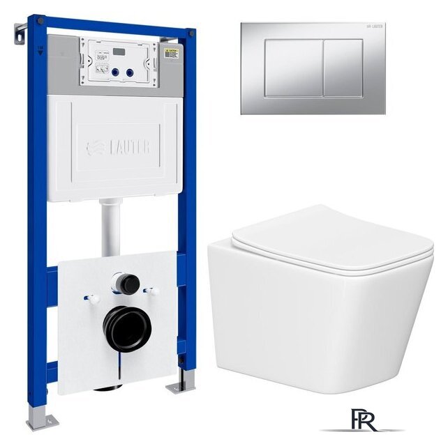 Унитаз подвесной Lauter Square 214903 с кнопкой 219703J (прямоугольная, сатин) - Изображение №2 — Интернет-магазин ПроЗаказ