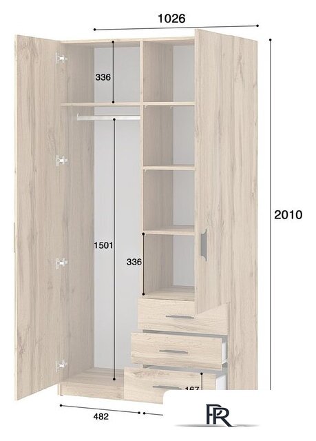 Шкаф распашной Involux Престон 226H051 (дуб натюрель) - Изображение №4 — Интернет-магазин ПроЗаказ