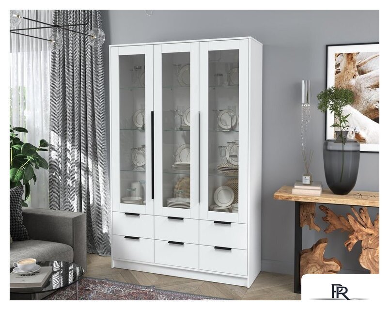 Шкаф-витрина Интерлиния Концепт КТ-ШВ3 (белый платинум/белый платинум) - Изображение №4 — Интернет-магазин ПроЗаказ