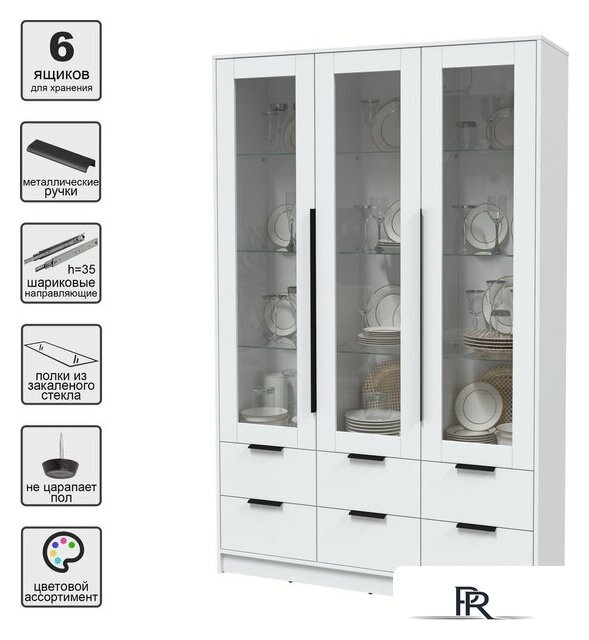 Шкаф-витрина Интерлиния Концепт КТ-ШВ3 (белый платинум/белый платинум) - Изображение №2 — Интернет-магазин ПроЗаказ