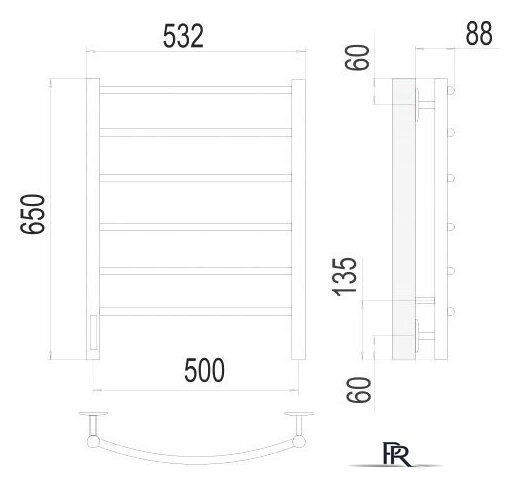 Полотенцесушитель TERMINUS Классик П6 500x650 бп левый электро (хром) - Изображение №3 — Интернет-магазин ПроЗаказ