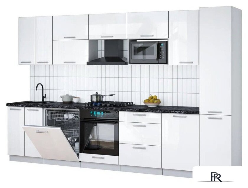 Готовая кухня Интерлиния Мила Gloss 3.3-ПМ2 (белый глянец/белый глянец/кастилло темный) - Изображение №1 — Интернет-магазин ПроЗаказ