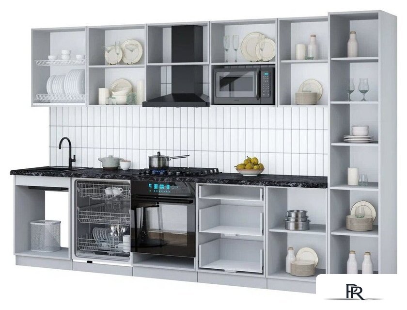 Готовая кухня Интерлиния Мила Gloss 3.3-ПМ2 (белый глянец/белый глянец/кастилло темный) - Изображение №3 — Интернет-магазин ПроЗаказ