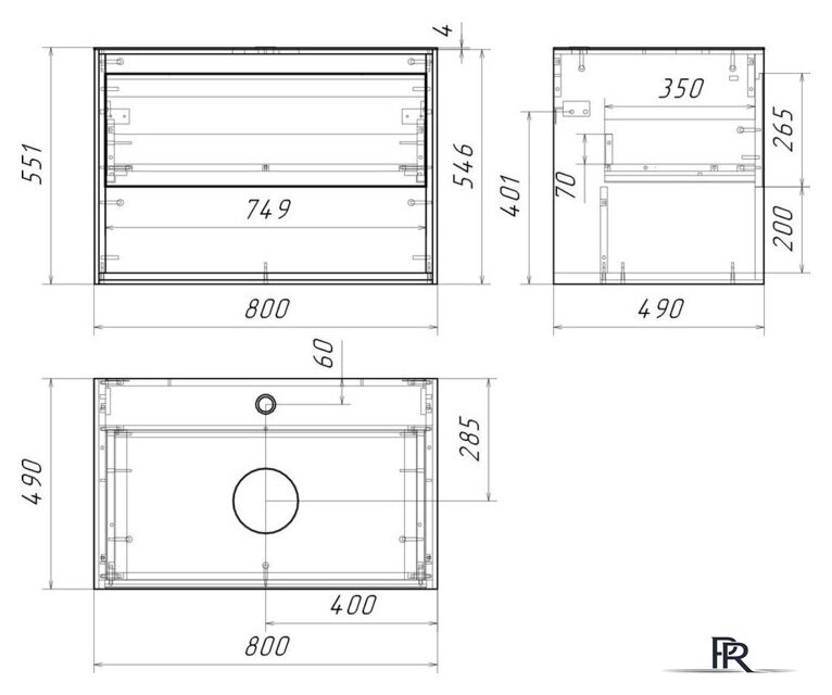  Cersanit Тумба под умывальник со столешницей Louna 80 SZ-LOU80-BL/WH - Изображение №6 — Интернет-магазин ПроЗаказ