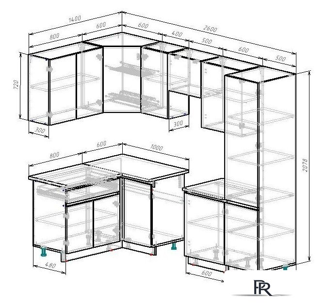 Готовая кухня ВерсоМебель Эко-7 1.4x2.6 левая (бетонный камень/дуб эвок прибрежный/ст.мрамор итальянский) - Изображение №6 — Интернет-магазин ПроЗаказ