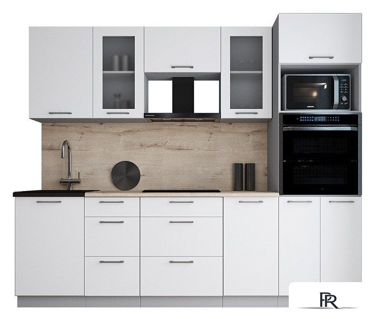 Готовая кухня Интерлиния Мила Gloss 2.5 (белый софт/белый софт/травертин серый) - Изображение №1 — Интернет-магазин ПроЗаказ