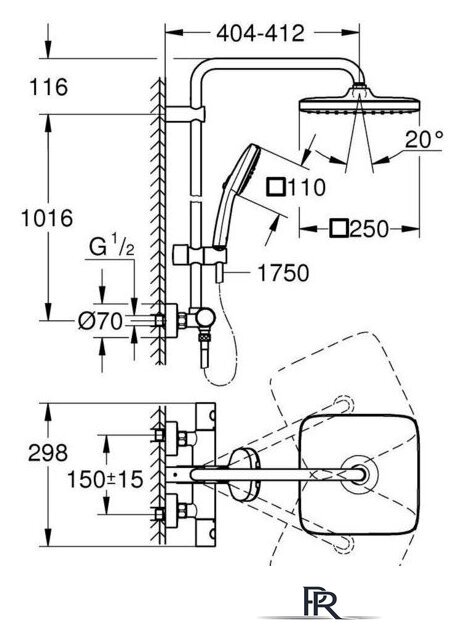 Душевая система  Grohe Tempesta System 250 Cube 26689001 - Изображение №6 — Интернет-магазин ПроЗаказ
