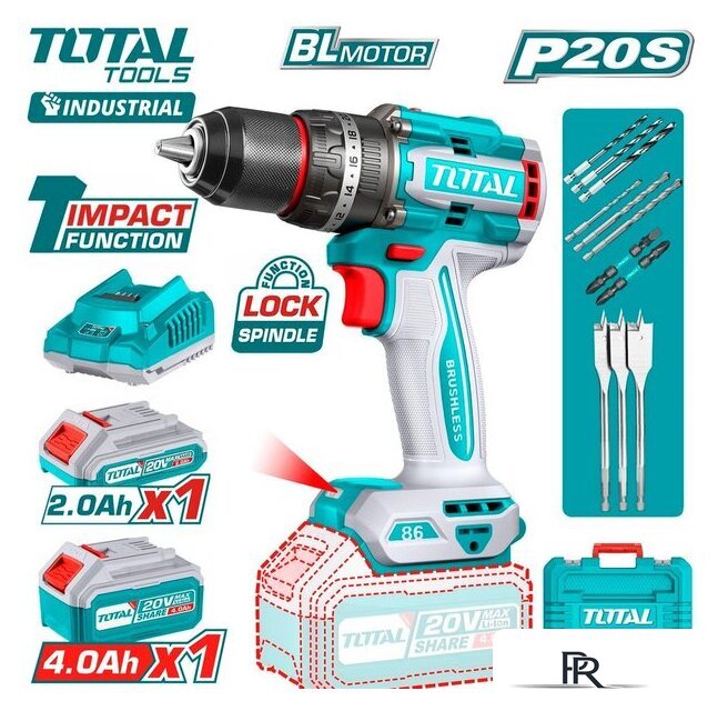 Ударная дрель-шуруповерт Total TIDLI20868 (с 2-мя АКБ, кейс) - Изображение №1 — Интернет-магазин ПроЗаказ