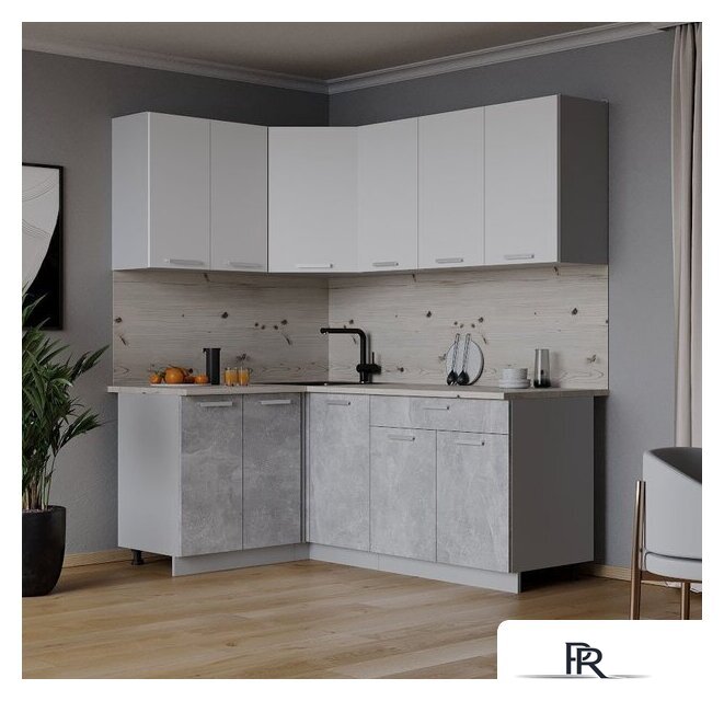 Готовая кухня Интерлиния Мила Лайт 1.2x1.8 (белый платинум/бетон/бискайская сосна) - Изображение №2 — Интернет-магазин ПроЗаказ