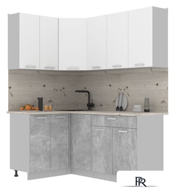 Готовая кухня Интерлиния Мила Лайт 1.2x1.8 (белый платинум/бетон/бискайская сосна) - Изображение №1 — Интернет-магазин ПроЗаказ