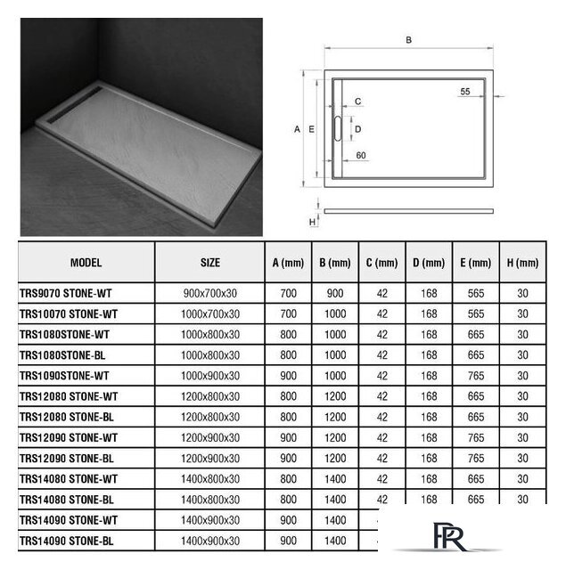 Душевой поддон WeltWasser TRS 10080 Stone-BL 100x80 - Изображение №2 — Интернет-магазин ПроЗаказ