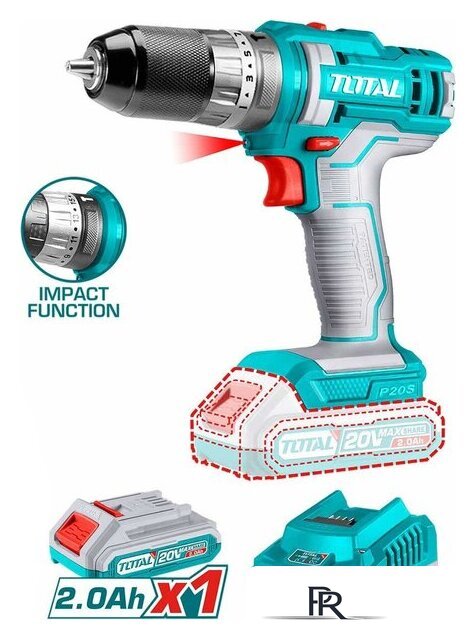 Ударная дрель-шуруповерт Total THKTHP11652 (с 1-м АКБ, кейс, набор оснастки) - Изображение №2 — Интернет-магазин ПроЗаказ