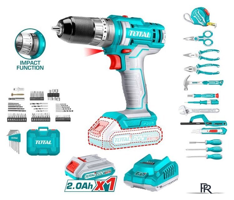 Ударная дрель-шуруповерт Total THKTHP11652 (с 1-м АКБ, кейс, набор оснастки) - Изображение №1 — Интернет-магазин ПроЗаказ