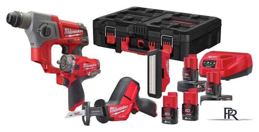  Milwaukee M12 FUEL M12FPP4C-624PEU (перфоратор, сабельная пила, шуруповерт, фонарь, 3 АКБ, кейс) - Изображение №1 — Интернет-магазин ПроЗаказ