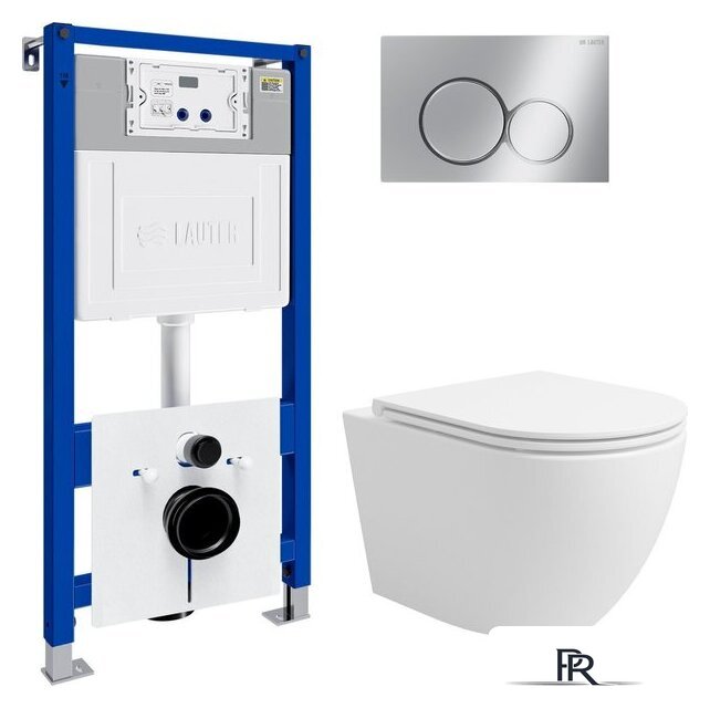 Унитаз подвесной Lauter Vortex 2110830 с кнопкой 219701E (круглая, хром) - Изображение №1 — Интернет-магазин ПроЗаказ