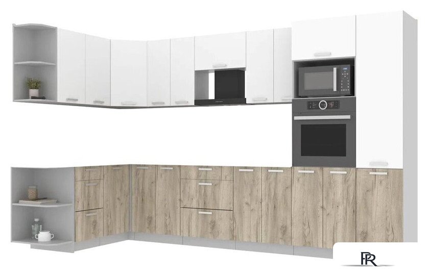 Готовая кухня Интерлиния Мила Лайт 1.68x3.4 левая без столешницы (белый платинум/дуб серый) - Изображение №1 — Интернет-магазин ПроЗаказ