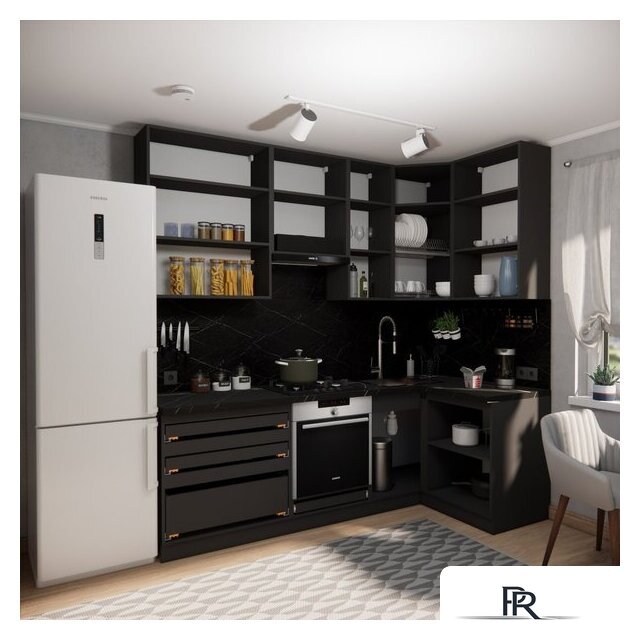 Готовая кухня ВерсоМебель Эко Премиум 1.2x2.4 правая (белый фасадный/ст. тунис) - Изображение №6 — Интернет-магазин ПроЗаказ