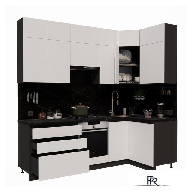 Готовая кухня ВерсоМебель Эко Премиум 1.2x2.4 правая (белый фасадный/ст. тунис) - Изображение №2 — Интернет-магазин ПроЗаказ