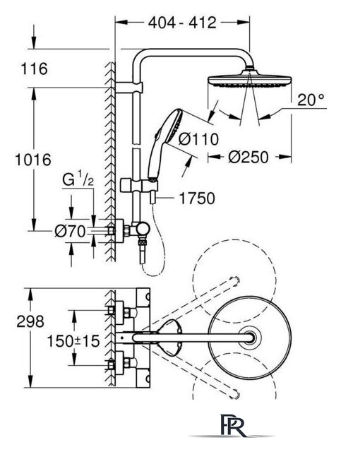 Душевая система  Grohe Tempesta System 250 266702431 - Изображение №6 — Интернет-магазин ПроЗаказ