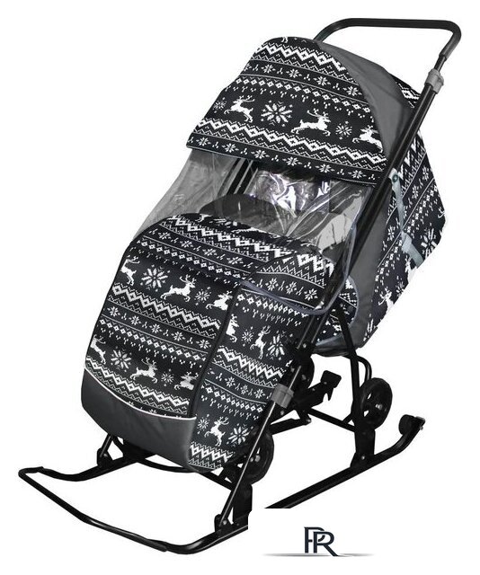 Санки-коляска Galaxy Снежинка Универсал 1 (полярная ночь/олени на черном) - Изображение №1 — Интернет-магазин ПроЗаказ