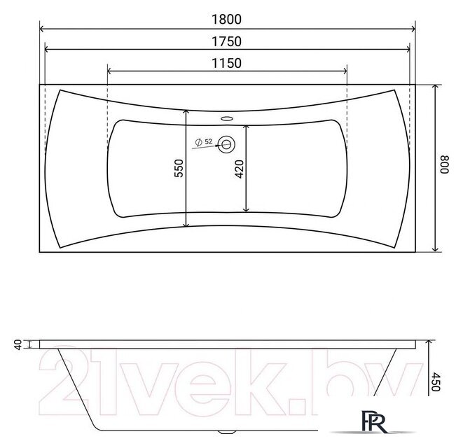 Ванна Lauter Belgravia 180x80 21110180 (с ножками, лицевым и торцевым экранами) - Изображение №16 — Интернет-магазин ПроЗаказ