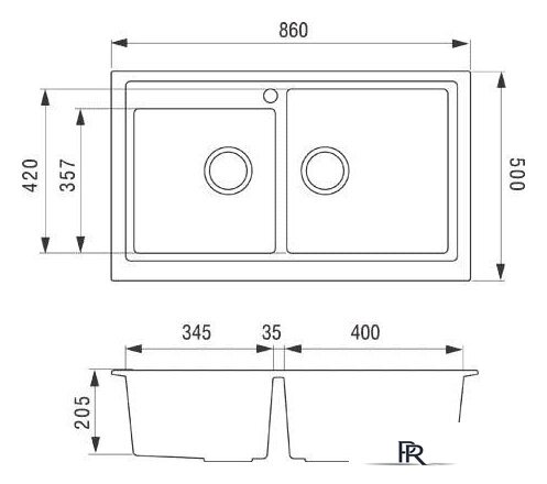 Кухонная мойка Longran Classic CLS860.500 20 (croma/49) - Изображение №3 — Интернет-магазин ПроЗаказ