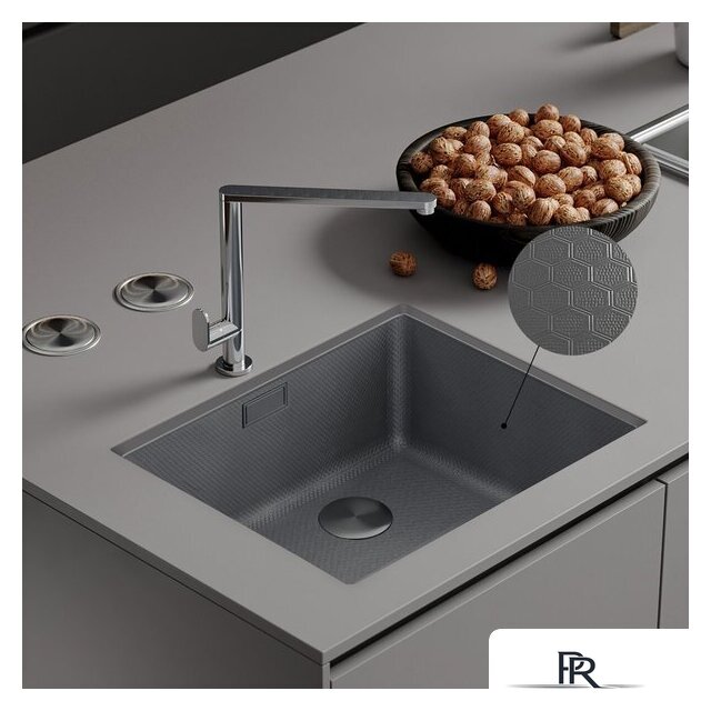 Кухонная мойка Roxen Uno 560210-54S под столешницу сатин/текстурная поверхность (ролл-мат, дозатор, сифон) - Изображение №2 — Интернет-магазин ПроЗаказ