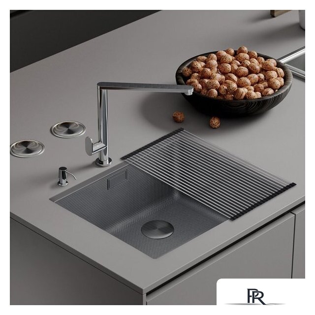 Кухонная мойка Roxen Uno 560210-54S под столешницу сатин/текстурная поверхность (ролл-мат, дозатор, сифон) - Изображение №1 — Интернет-магазин ПроЗаказ
