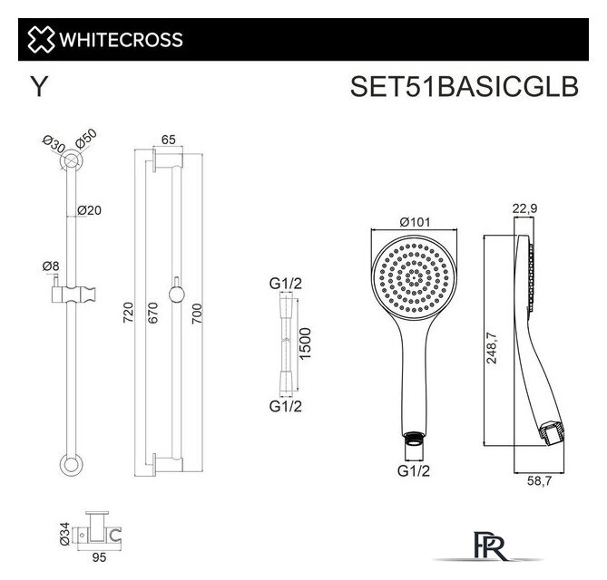 Душевой гарнитур  Whitecross SET51BASICGLB (брашированное золото) - Изображение №2 — Интернет-магазин ПроЗаказ