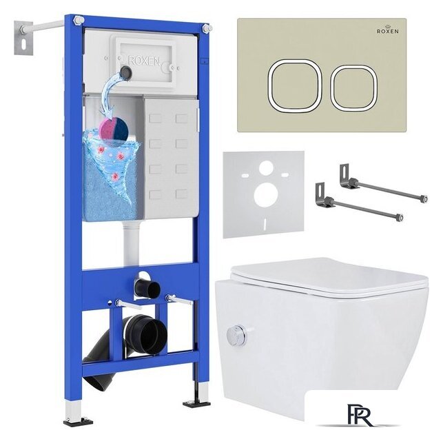 Унитаз подвесной Roxen Cube bidet в комплекте с инсталляцией StounFix Dual Fresh 6 в 1 966554 (кнопка: бежевый) - Изображение №1 — Интернет-магазин ПроЗаказ