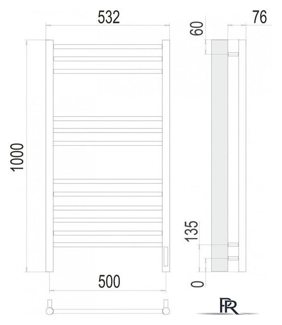 Полотенцесушитель TERMINUS Аврора П12 500x1000 (RAL 9003 белый, Quick Touch) - Изображение №3 — Интернет-магазин ПроЗаказ