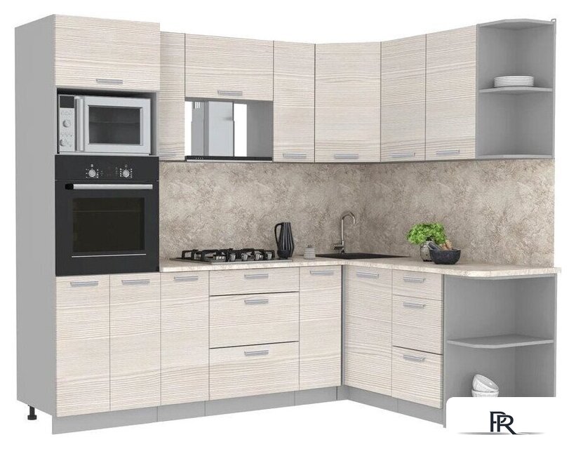 Готовая кухня Интерлиния Мила Лайт 1.68x2.4 правая (вудлайн кремовый/вудлайн кремовый/малага) - Изображение №1 — Интернет-магазин ПроЗаказ