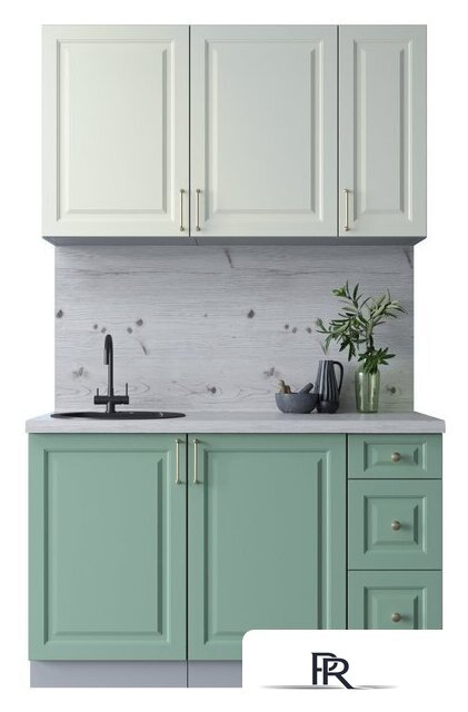 Готовая кухня Интерлиния Мила Шато 1.3А (белый/мята/бискайская сосна) - Изображение №1 — Интернет-магазин ПроЗаказ