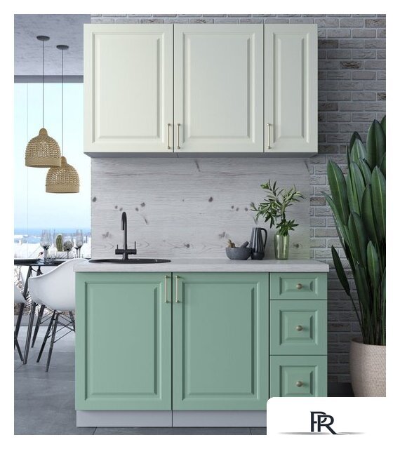 Готовая кухня Интерлиния Мила Шато 1.3А (белый/мята/бискайская сосна) - Изображение №3 — Интернет-магазин ПроЗаказ