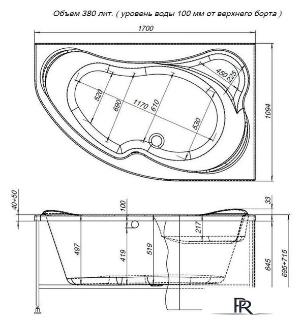 Ванна Aquanet Capri 170x110 R (с каркасом и экраном) - Изображение №8 — Интернет-магазин ПроЗаказ