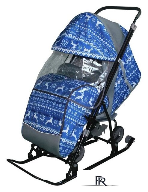 Санки-коляска Galaxy Снежинка Универсал 1 (зимняя ночь/олени на синем) - Изображение №1 — Интернет-магазин ПроЗаказ